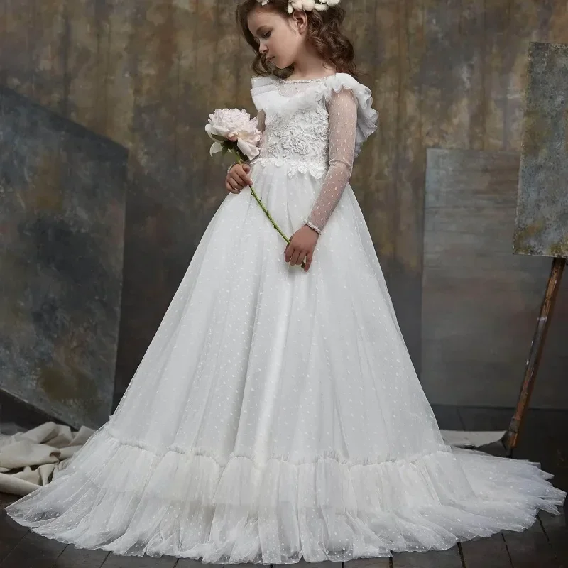 

Роскошное платье для девочек с цветочным принтом длиной до пола блестящее платье с аппликацией из бисера для маленьких девочек на день рождения, свадьбу, платье принцессы для первого причастия