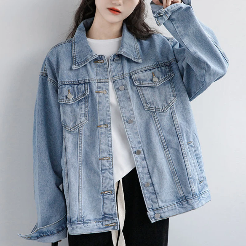 2023 Autumn Women's Vintage Denim Jacket Girls Loose Washed Blue Jeans Coat Turn-Down Collar Outerwear Female Bomber Jacket
2023 Autumn Women's Vintage Denim Jacket Girls Loose Washed Blue Jeans Coat Turn-Down Collar Outerwear Female Bomber Jacket