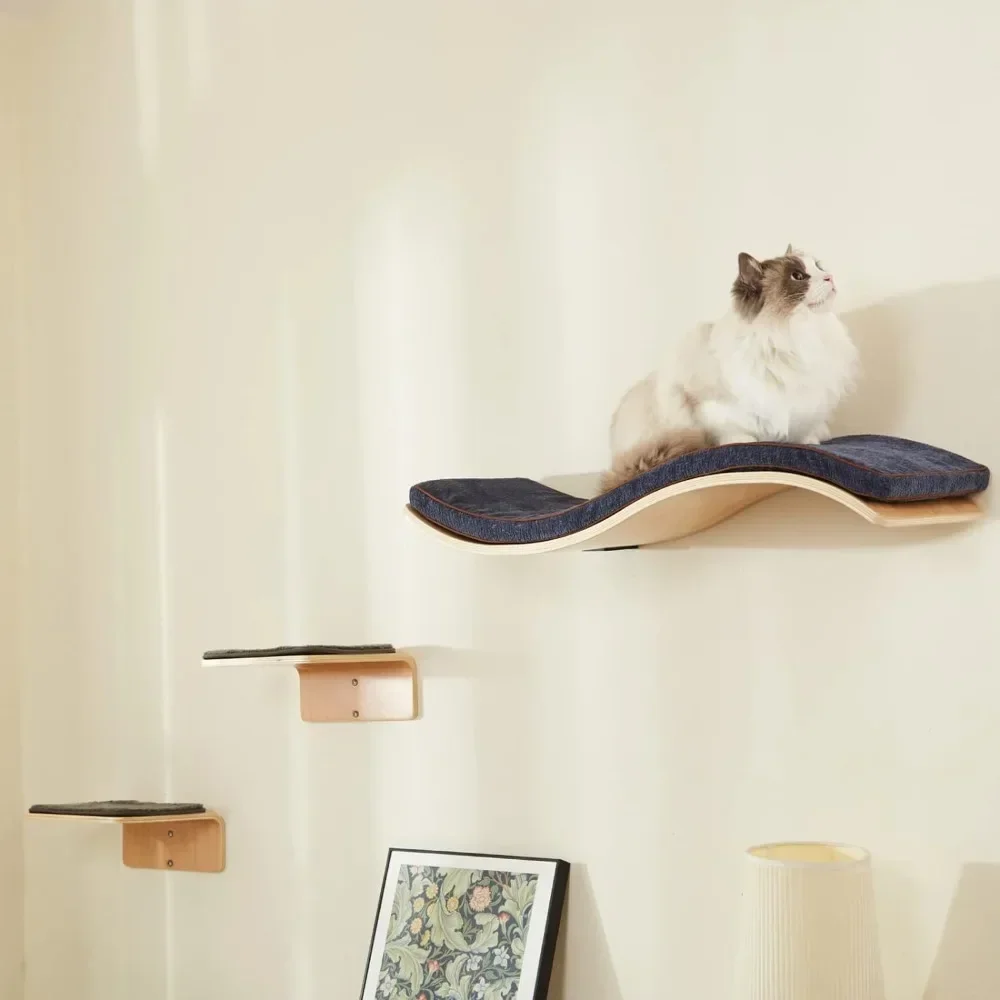 

Cat Wall Shelf with Two Steps - Wave Cat Shelves and Perches Cat Furniture for Sleeping, Playing, Climbing, and Lounging