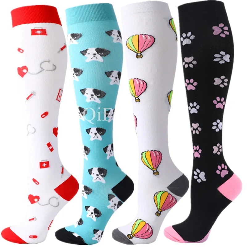 

58 Cycling Compression Socks Unisex Sports Socks Running Travel Animal Patterns Medical Elastic Varicose Veins Blood Circulation