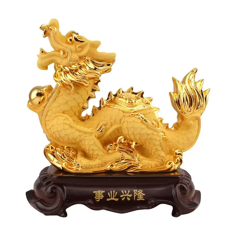 

Feng Shui Chinese Zodiac Dragon Golden Resin Dragon Sculpture animal Collectible Figurines for home Tabletop Decoration