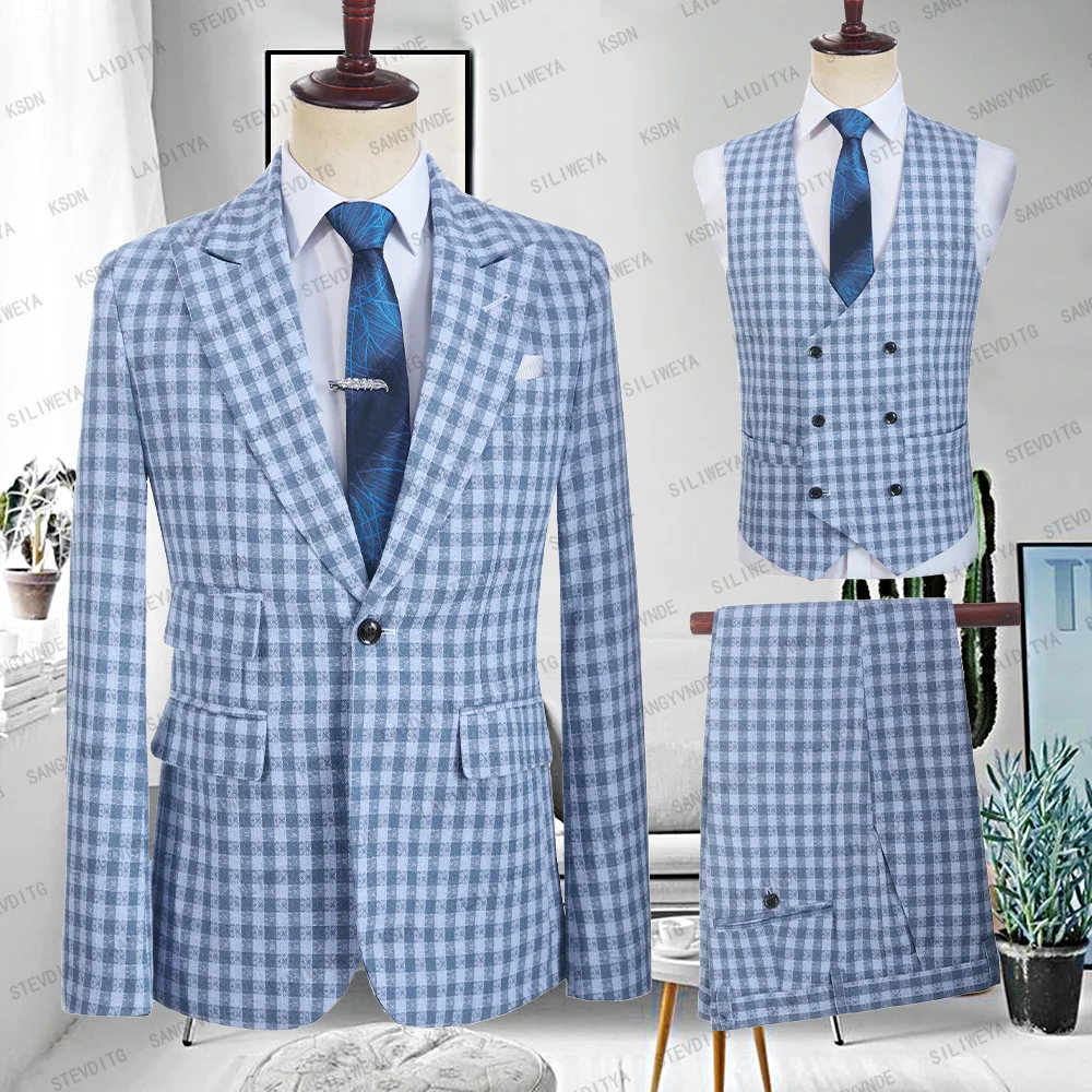 Male Wedding New 2024 Summer Business Formal Blue Plaid Suit Luxury Slim Fit Coat Trousers Men Dress Blazers Pants Vest 3 Piece
Male Wedding New 2024 Summer Business Formal Blue Plaid Suit Luxury Slim Fit Coat Trousers Men Dress Blazers Pants Vest 3 Piece