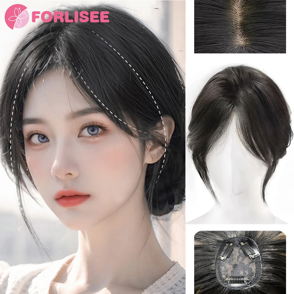 

FORLISEE Mid Split Eight Character Bangs Wig Patch With Fluffy Hair Increase To Create A High Skull Top Natural Forehead Patch
