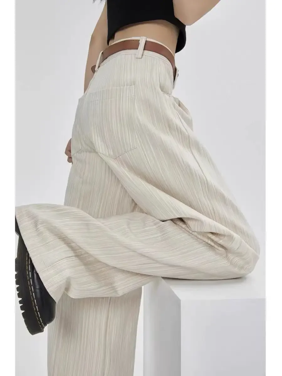 

Retro design sense striped straight jeans spring and summer new high-waisted loose draped wide-legged drag pants 2024