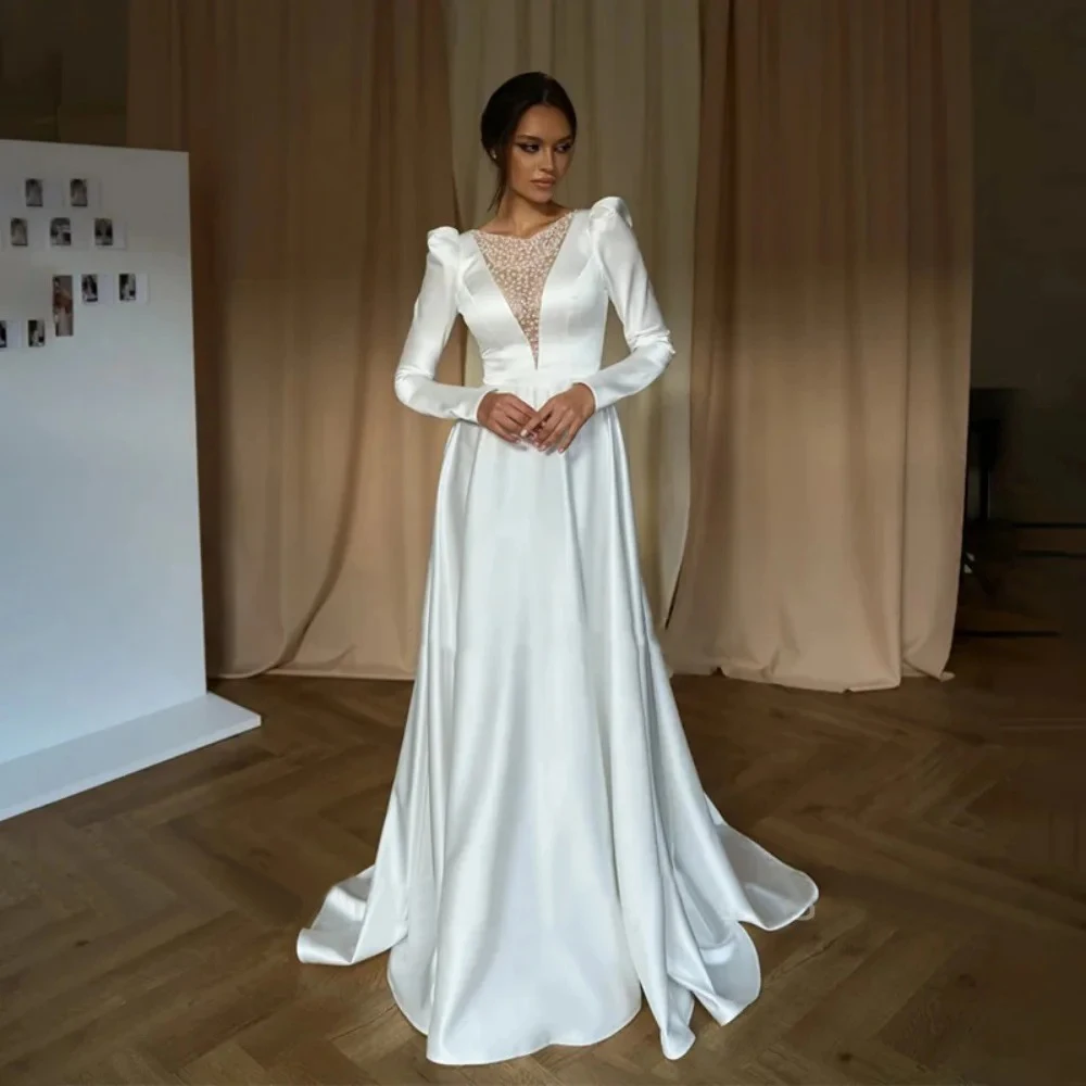 Charming V-Neck Beach A-Line Wedding Dresses Long Puff Sleeves Lace Pleat Zipper Bridal Gowns Custom Made Vestidos De Noiva
Charming V-Neck Beach A-Line Wedding Dresses Long Puff Sleeves Lace Pleat Zipper Bridal Gowns Custom Made Vestidos De Noiva