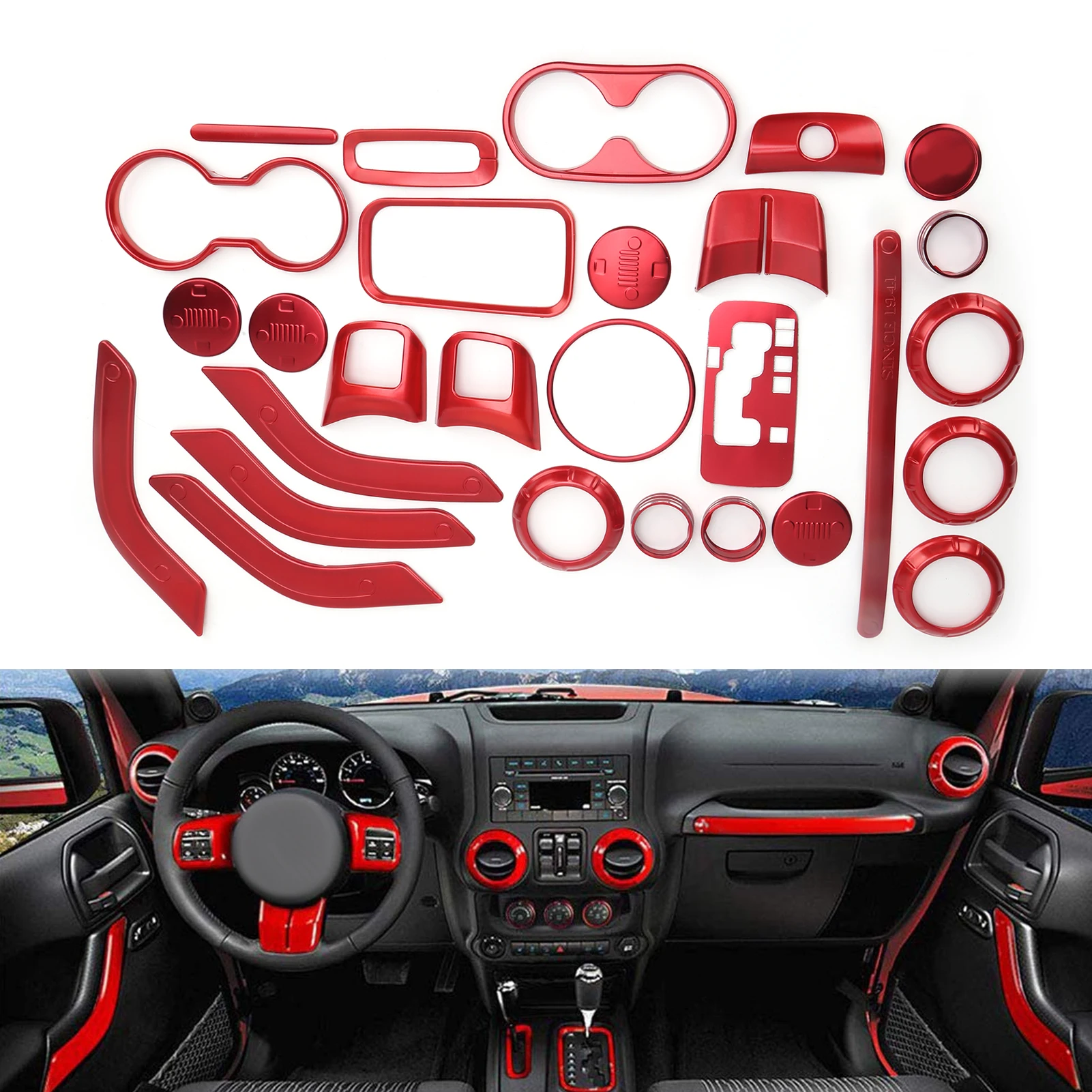 28Pcs Interior Trims Set Car Interior Decoration Cover Stickers Replacement For Jeep Wrangler JK JKU 2 Door 4 Door 2011-2018
28Pcs Interior Trims Set Car Interior Decoration Cover Stickers Replacement For Jeep Wrangler JK JKU 2 Door 4 Door 2011-2018