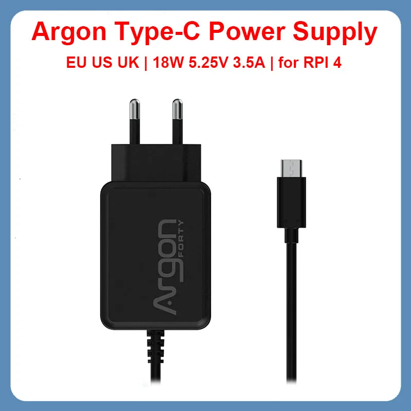 

Argon Type-C Power Supply Raspberry Pi 4 18W Output 5.25V 3.5A Power Adapter Argon One V2 M.2 Case RPi 4 Model B Power Charger