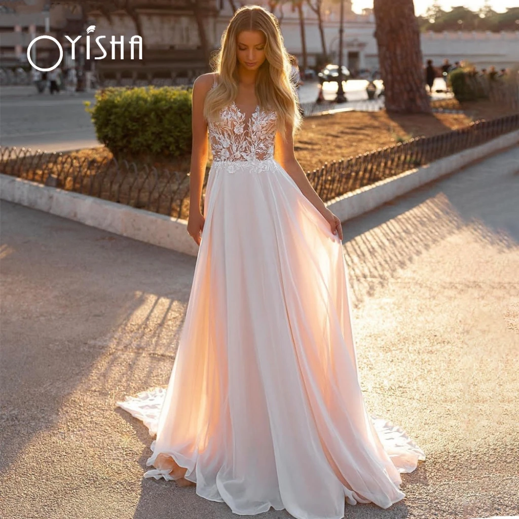 OYISHA Boho V-Neck Lace Appliques Wedding Dress Spaghetti Straps Backless Chifffon Bridal Gown Robe De Mariee Vestidos De Novia
OYISHA Boho V-Neck Lace Appliques Wedding Dress Spaghetti Straps Backless Chifffon Bridal Gown Robe De Mariee Vestidos De Novia