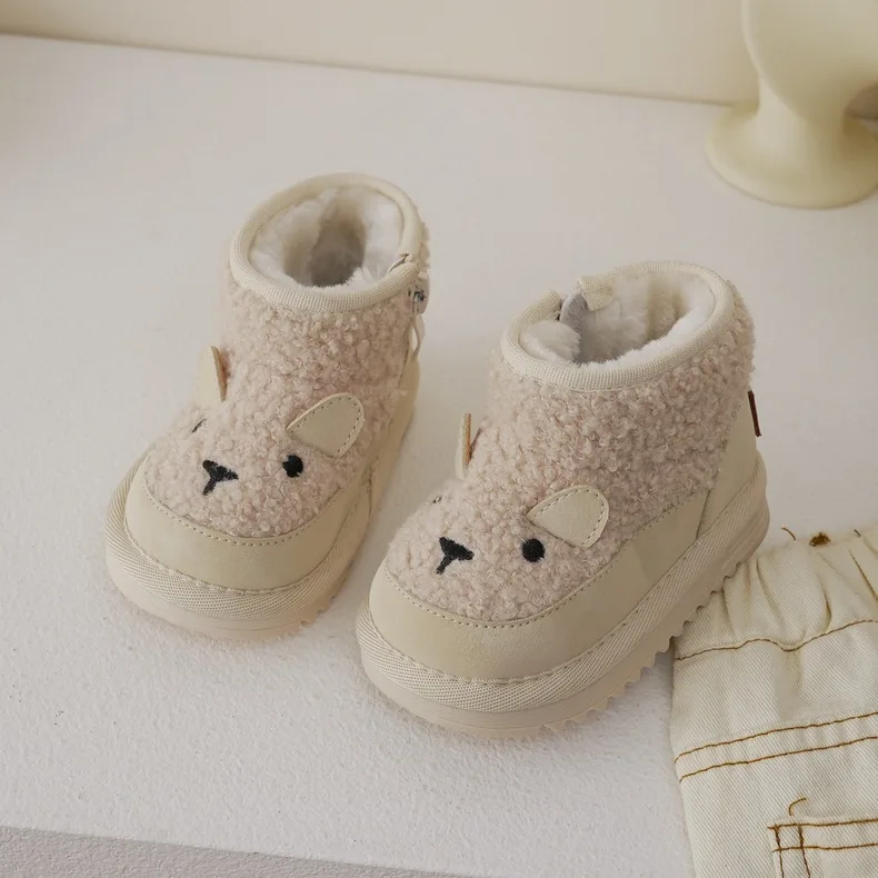 

Infant Toddler Snow Boots Cute Animals Autumn Winter Unisex Thick Wool Warm Lamb Fleece Combination Leather Boots Casual Shoes