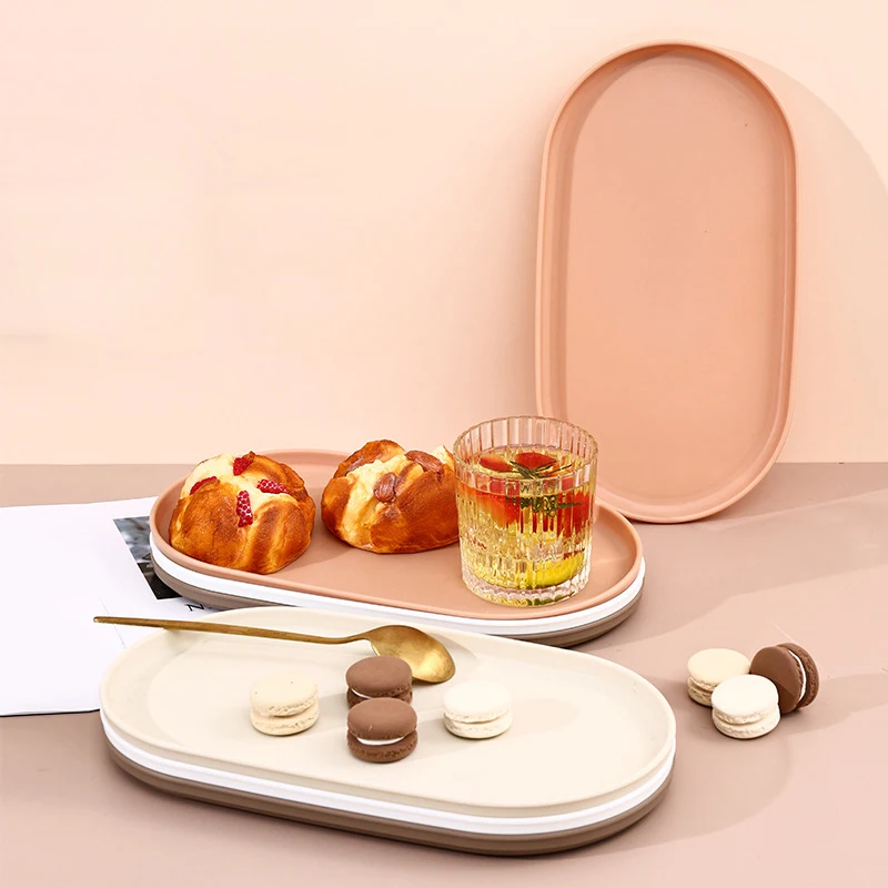 

Dessert Tray Stackable Oval Food Serving Tray BPA Free Spit Bone Dish Snack Plate Reusable Smooth Edge Food Plate For Kitchen
