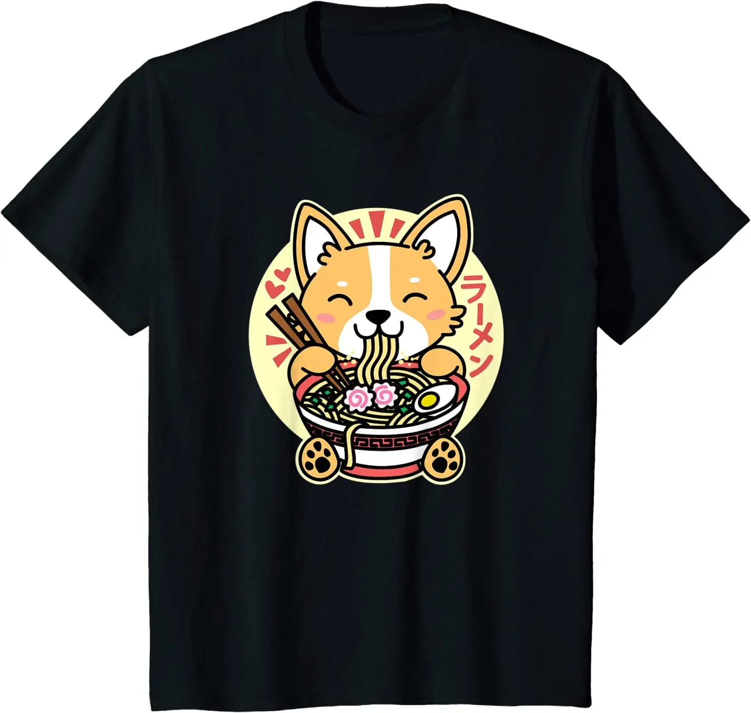 

Кавайная Милая футболка для мужчин с рисунком собаки корги из аниме «рамен», японская лапша, Мужская одежда, аниме одежда, хлопок, четыре сезона, Повседневная