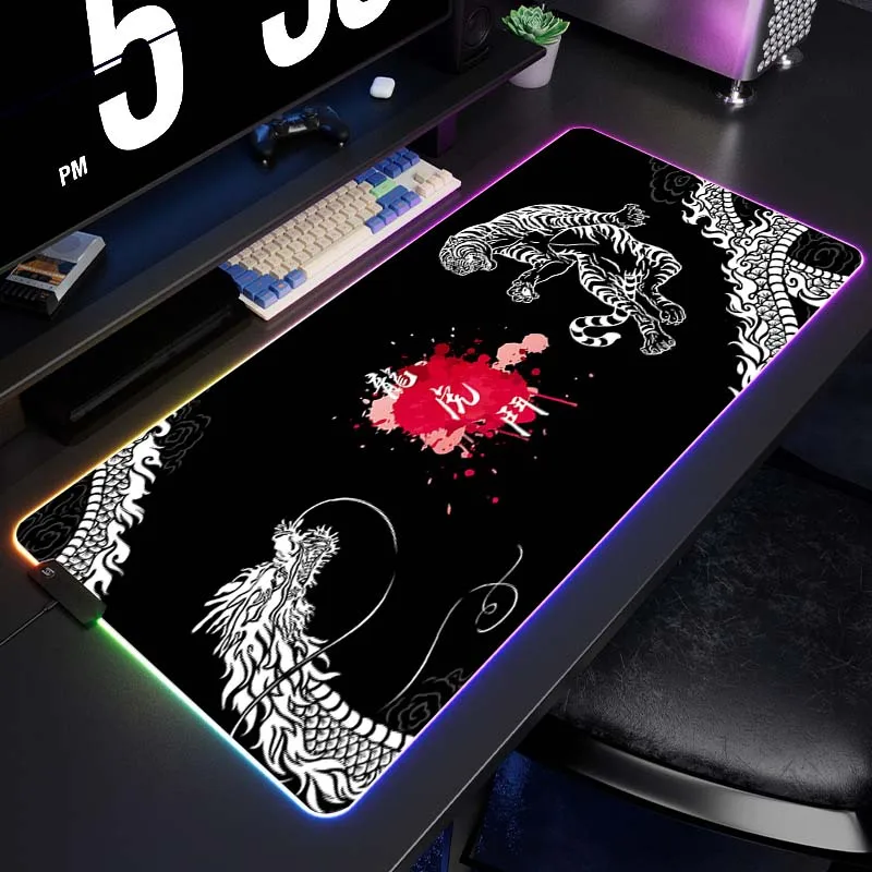 

RGB Lrge Mouse Pad Gamer HD Print Dragon Mousepad Keyboard Pads Gaming Desk Mat XXL Rubber Pad Locked Edge Table Carpet 100x50cm