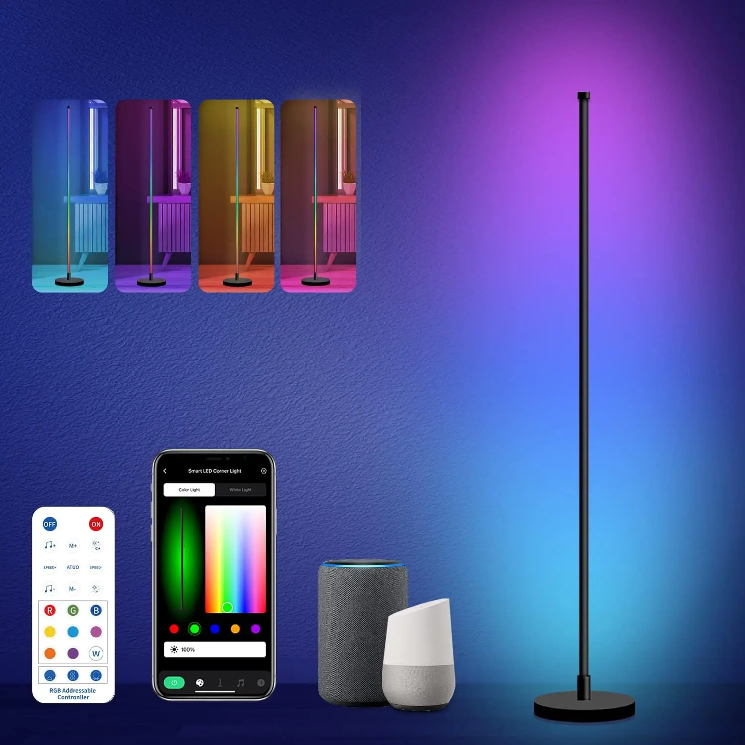 Floor Lamp - LED Corner Floor Lamp - RGB Dimmable Corner Lights for Living Room with 16 Million DIY Colors, 4 Control Methods, B
Floor Lamp - LED Corner Floor Lamp - RGB Dimmable Corner Lights for Living Room with 16 Million DIY Colors, 4 Control Methods, B