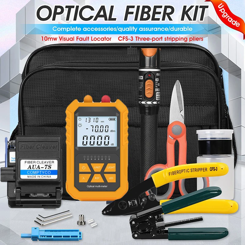 Fiber Optic Tool Kit AUA-7S Fiber Cleaver -70~+6dBm/-50~+26dBm 3 in 1 Mini Optical Power Meter with 10Mw Visual Fault Locator
Fiber Optic Tool Kit AUA-7S Fiber Cleaver -70~+6dBm/-50~+26dBm 3 in 1 Mini Optical Power Meter with 10Mw Visual Fault Locator