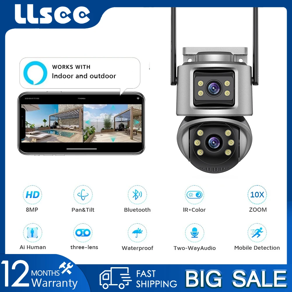 LLSEE 8MP ICSEE dual lens,5X zoom,waterproof CCTV,4K wireless connection,WIFI monitoring outdoor,IP camera,PTZ
LLSEE 8MP ICSEE dual lens,5X zoom,waterproof CCTV,4K wireless connection,WIFI monitoring outdoor,IP camera,PTZ