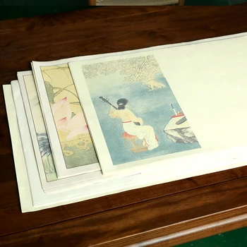필기 붓, 서예, 작은 일반 스크립트 작업 용지, 절반 숙성된 Xuan 쌀 종이 미술 용품, 34x69 cm, 10 장