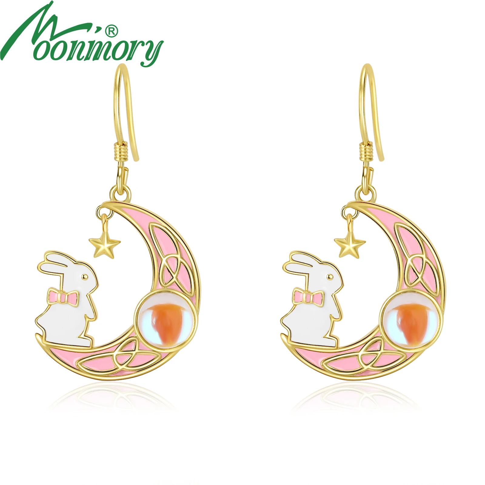 

Moonmory Enamel Bunny Rabbit Cute Moonstone Drop Dangle Earring 925 Sterling Silver Crescent Star Moon Rabbit Earrings For Women