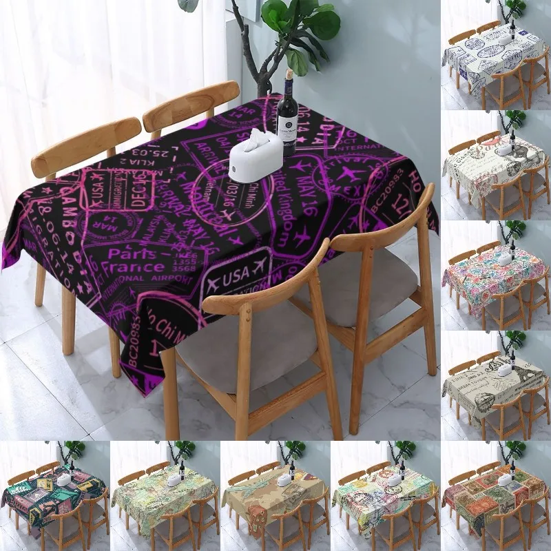 

Travel The World Tablecloth Rectangular Fitted Waterproof Holiday Vacation Traveler Table Cloth Cover for Dining Room