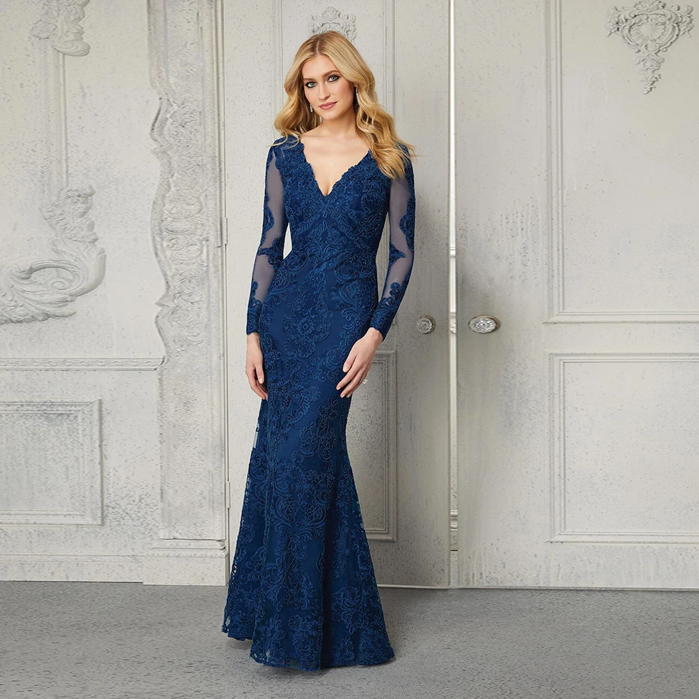 Blue Sexy Mermaid Prom Dresses Long Sleeves Backless Lace Appliques Party Dress Floor-Length Deep V-Neck Gowns Vestido
Blue Sexy Mermaid Prom Dresses Long Sleeves Backless Lace Appliques Party Dress Floor-Length Deep V-Neck Gowns Vestido