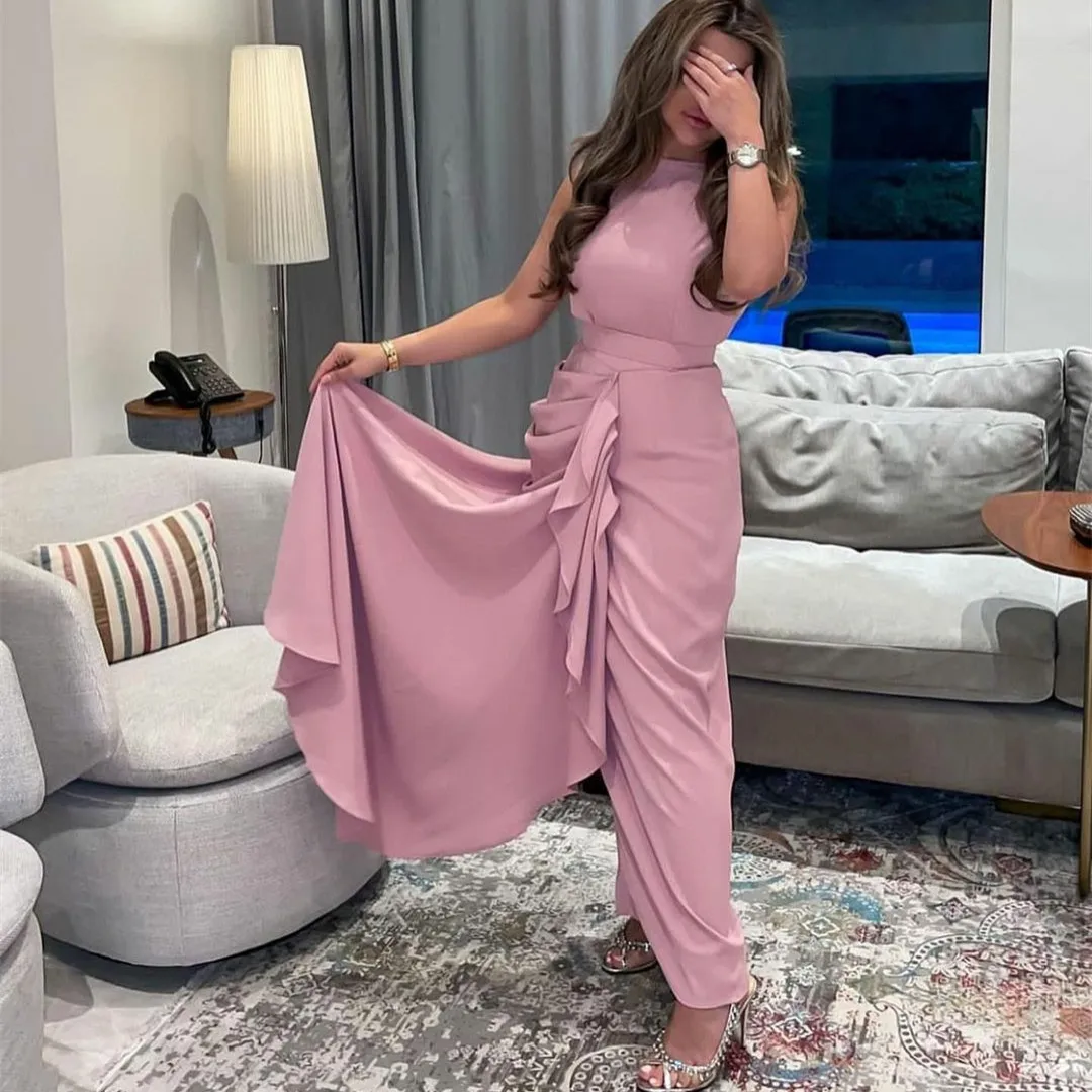 Elegant Long O-Neck Evening Dresses Pleated Sheath Pink Ankle Length فساتين السهرة Prom Gowns for Women
Elegant Long O-Neck Evening Dresses Pleated Sheath Pink Ankle Length فساتين السهرة Prom Gowns for Women