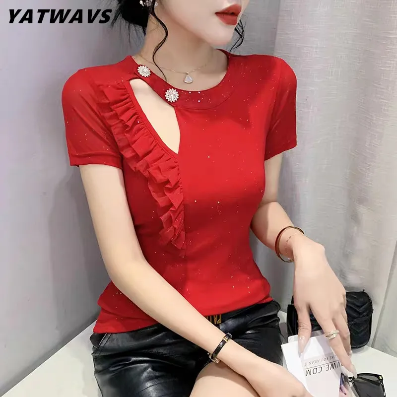 M-3XL New 2023 Summer Short Sleeved Women T-Shirt Fashion Casual O-Neck Ruffles Mesh Tops Female Hollow Out Tees Blusas Clothes
M-3XL New 2023 Summer Short Sleeved Women T-Shirt Fashion Casual O-Neck Ruffles Mesh Tops Female Hollow Out Tees Blusas Clothes
