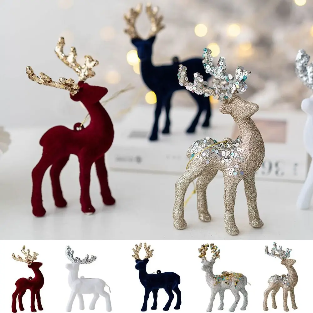

2024 Simulation Reindeer Glittering Christmas Deer Xmas Elk Decorations Xmas Tree Pendant Home Merry Party Craft Holiday Decor