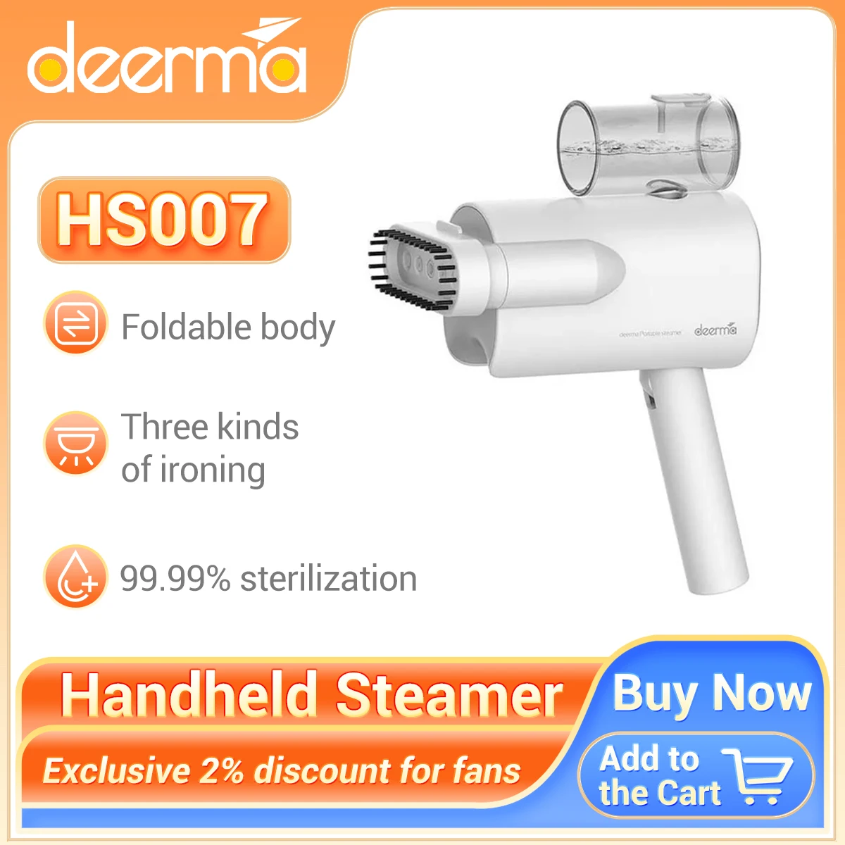 Deerma Handheld Steamer HS007 EU plug Portable Clothes Garment Steam Ironing 160 Degree High Temperature Fast Steam Iron Machine
Deerma Handheld Steamer HS007 EU plug Portable Clothes Garment Steam Ironing 160 Degree High Temperature Fast Steam Iron Machine