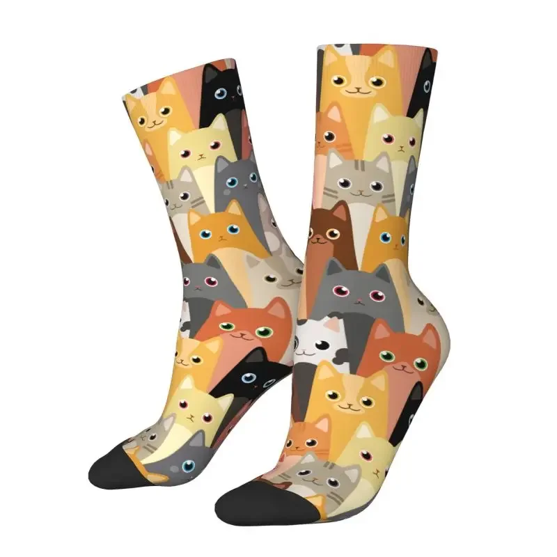 

Нескользящие спортивные носки с мультяшными кошками, мужские и женские Дышащие Модные круглые носки с милыми животными, котятами в стиле хип-хоп