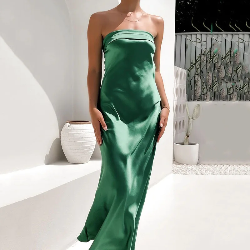 Satin Basic Strapless Dress Summer Sexy Backless Slim Back Hollow Out Robe Women Green Elegant Party Long Dresses
Satin Basic Strapless Dress Summer Sexy Backless Slim Back Hollow Out Robe Women Green Elegant Party Long Dresses