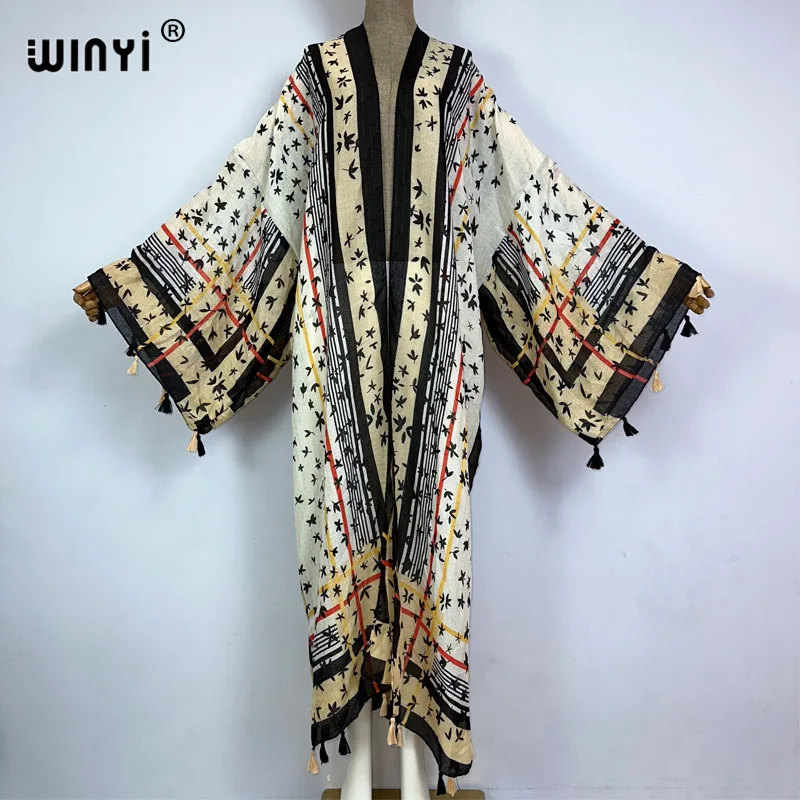 

WINYI Kimono Summer Bohemia print Beach Wear Swim Suit Cover up Africa women Cardigan colorful sexy Holiday kaftan elegant dress