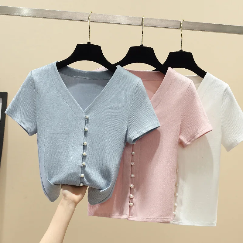 TT048 Short-sleeved t shirt female summer 2023 new women's temperament V-neck solid color cotton T-shirt breasted waist blouse
TT048 Short-sleeved t shirt female summer 2023 new women's temperament V-neck solid color cotton T-shirt breasted waist blouse