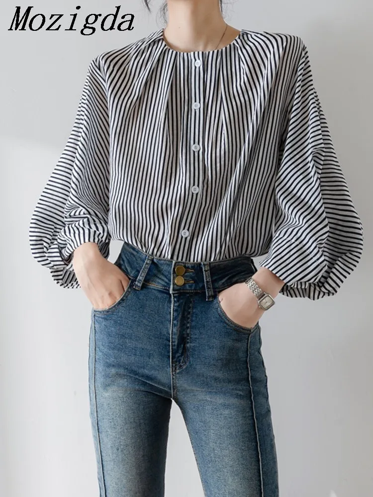 Spring Summer Striped Print Shirts Tops Women Lantern Long Sleeve Fashion Ladies Blouses Casual Korean Loose Pleated Woman Shirt
Spring Summer Striped Print Shirts Tops Women Lantern Long Sleeve Fashion Ladies Blouses Casual Korean Loose Pleated Woman Shirt