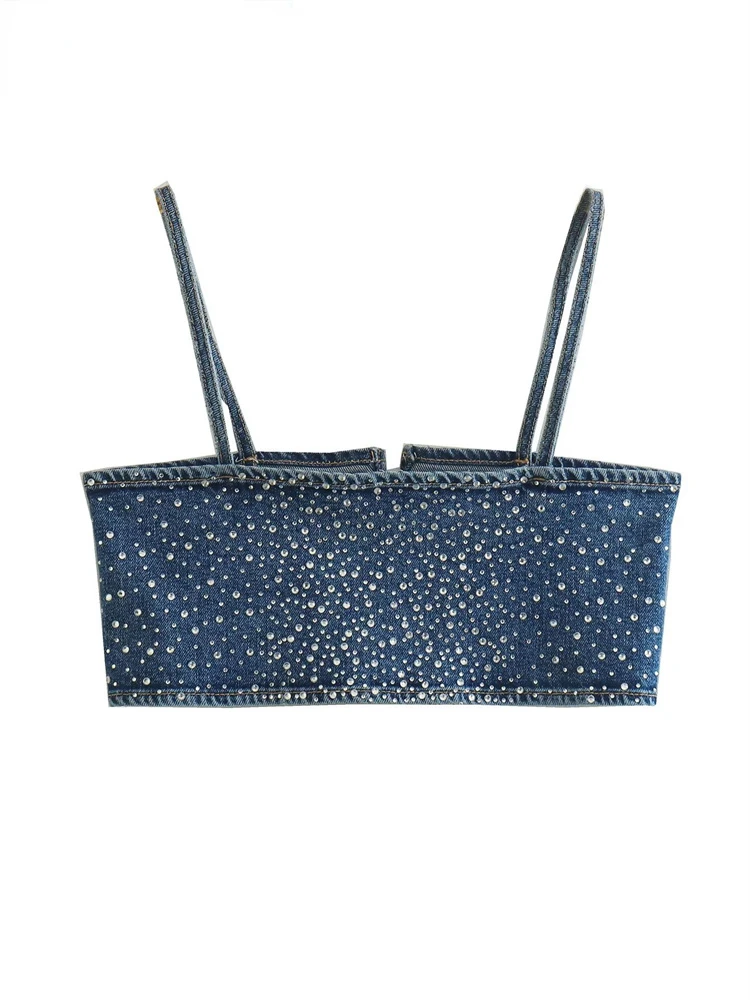 Traf Sling Blouse Women's Sexy Hot Drilling Denim Short Female Back Buckle Strap Blusas Chic Crop Tops Y2k Tank Top
Traf Sling Blouse Women's Sexy Hot Drilling Denim Short Female Back Buckle Strap Blusas Chic Crop Tops Y2k Tank Top