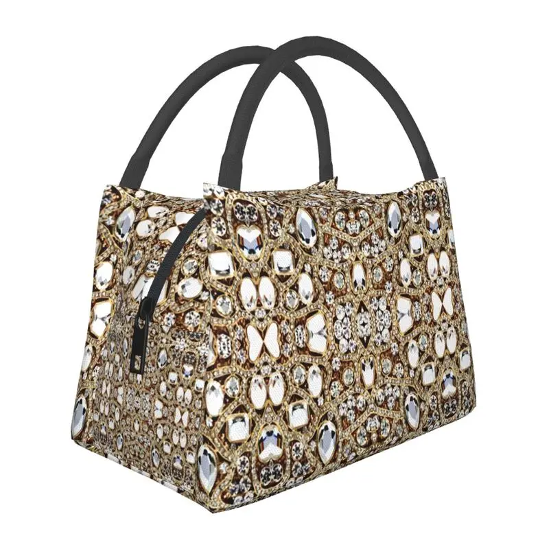 Jewelry Gemstone Silver Crystal Insulated Lunch Bags for School Office Glitter Rhinestones Diamonds Thermal Cooler Bento Box
Jewelry Gemstone Silver Crystal Insulated Lunch Bags for School Office Glitter Rhinestones Diamonds Thermal Cooler Bento Box