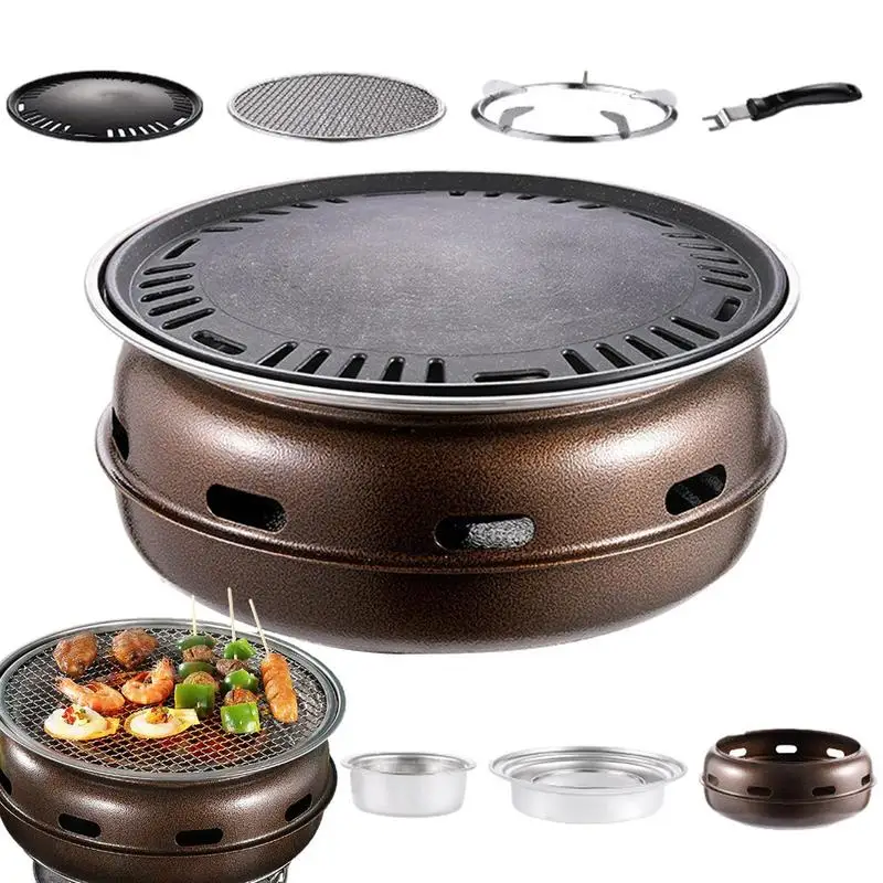 

Outdoor Portable Barbecue Oven Portable Camping Grill Stove Charcoal Fire Meat Roasting Household Non Stick Barbecue Stove Pan