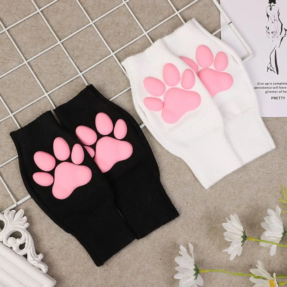 

3D Toes Beans Cat Paw Mittens Gloves Soft Cute Silicone Warm Knitting Gloves Breathable Cashmere Fingerless Mittens Girls
