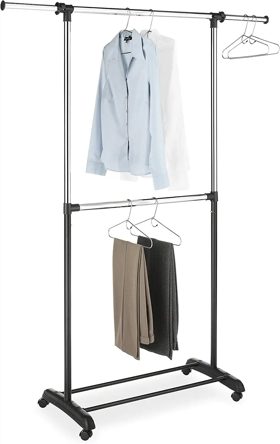 Whitmor Adjustable 2-Rod Rolling Garment Rack, Metal, Black and Chrome - 20.13 L x 36.25 W x 73 H
Whitmor Adjustable 2-Rod Rolling Garment Rack, Metal, Black and Chrome - 20.13 L x 36.25 W x 73 H