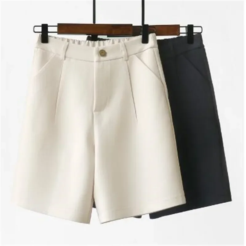 

Thin Beige Suit Shorts Women's Summer 2024 New High Waist Loose Wide Legs Straight Office Ladies Cropped Shorts Woman