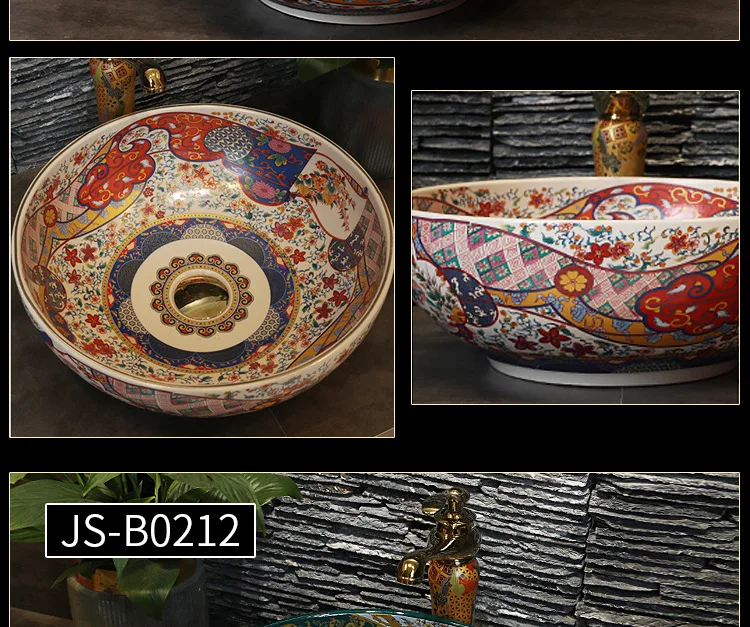 Tanio Wzór Retro sztuki umywalka ceramiczna okrągły umywalka sklep