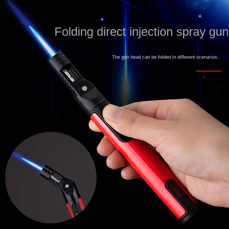 

New Windproof Pen Style Jet Torch Lighter Direct Charging Outdoor Folding Spray Gun BBQ Kitchen Igniter Metal Butane Men's Gifts