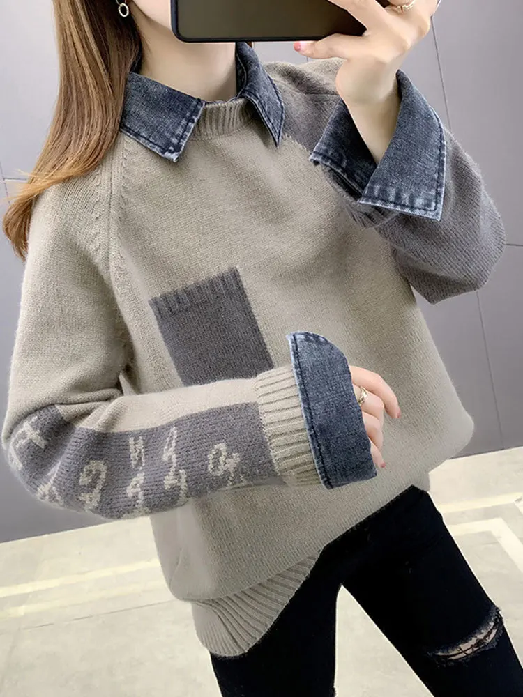 Модные свободные свитера из двух частей с лацканами, женская одежда 2023, осенне-зимние повседневные Пуловеры большого размера, Свитера для поездок
Модные свободные свитера из двух частей с лацканами, женская одежда 2023, осенне-зимние повседневные Пуловеры большого размера, Свитера для поездок