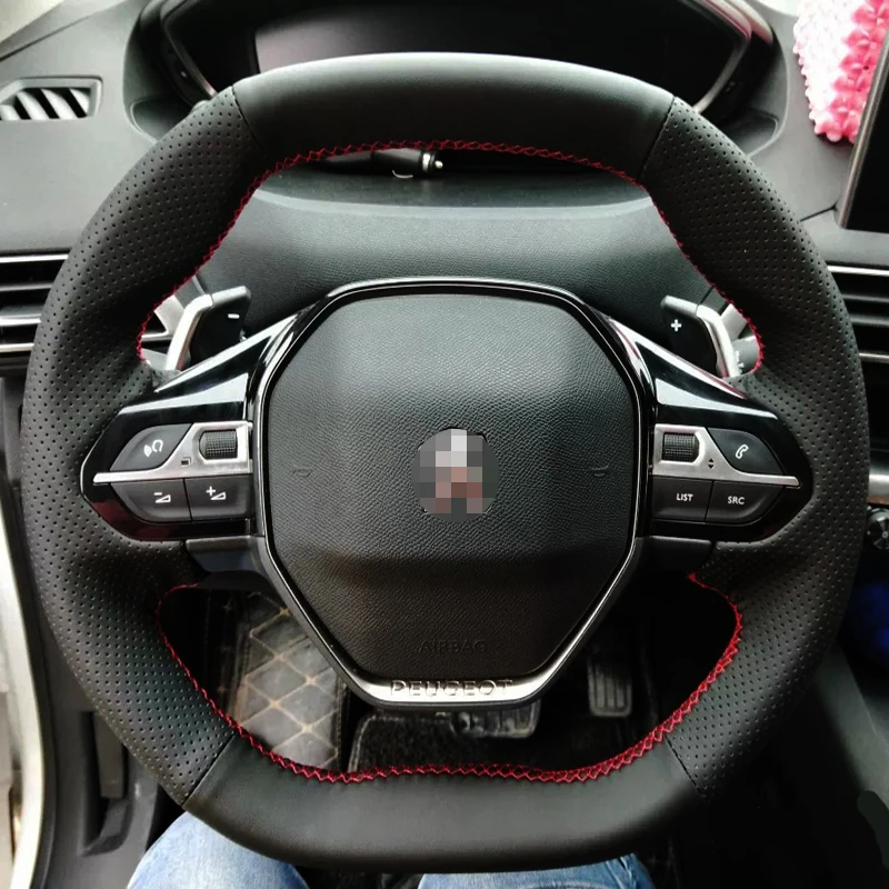 

Leather Car Steering Wheel Cover Fit For Peugeot 5008 2016-2019 E-208 2020 508 208 2019 2020 3008 4008 Diy Auto Car Accessories