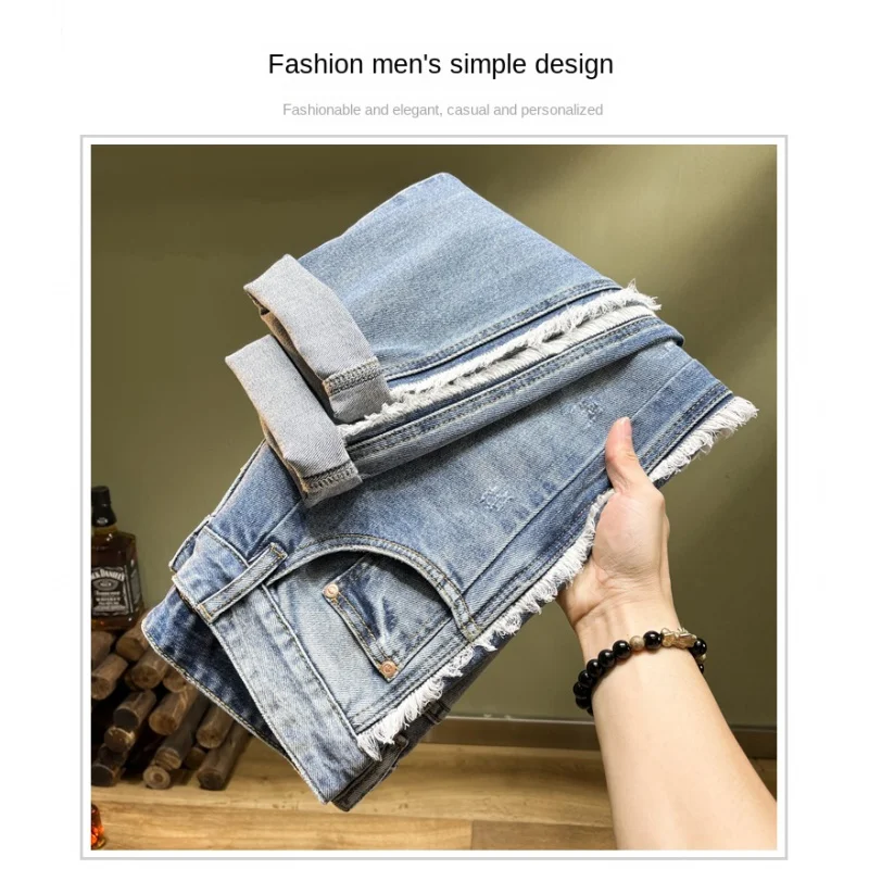 High-end Personality Splicing Raw Edge Hole Men's Jeans Influx Of Elastic Slim Embroidery Patches Small Leg Pants
High-end Personality Splicing Raw Edge Hole Men's Jeans Influx Of Elastic Slim Embroidery Patches Small Leg Pants