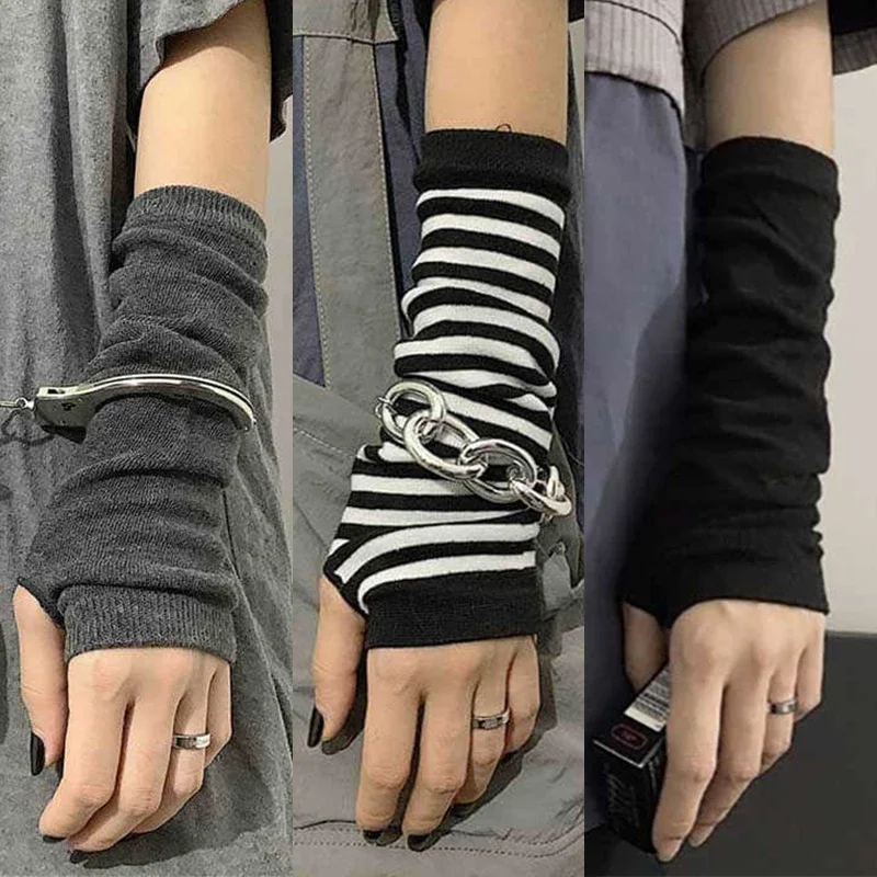 

Black Punk Long Fingerless Gloves Anime Glove Cosplay Darkly Ninja Mittens Oversleeve Women Men Gothic Hip-hop Mitten Warm Cuff