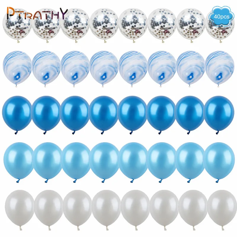 

40Pcs Blue Pink Agate Marble Balloons Set With Silver Confetti Balloon Wedding Valentines Day Graduation Birthday Party Decors