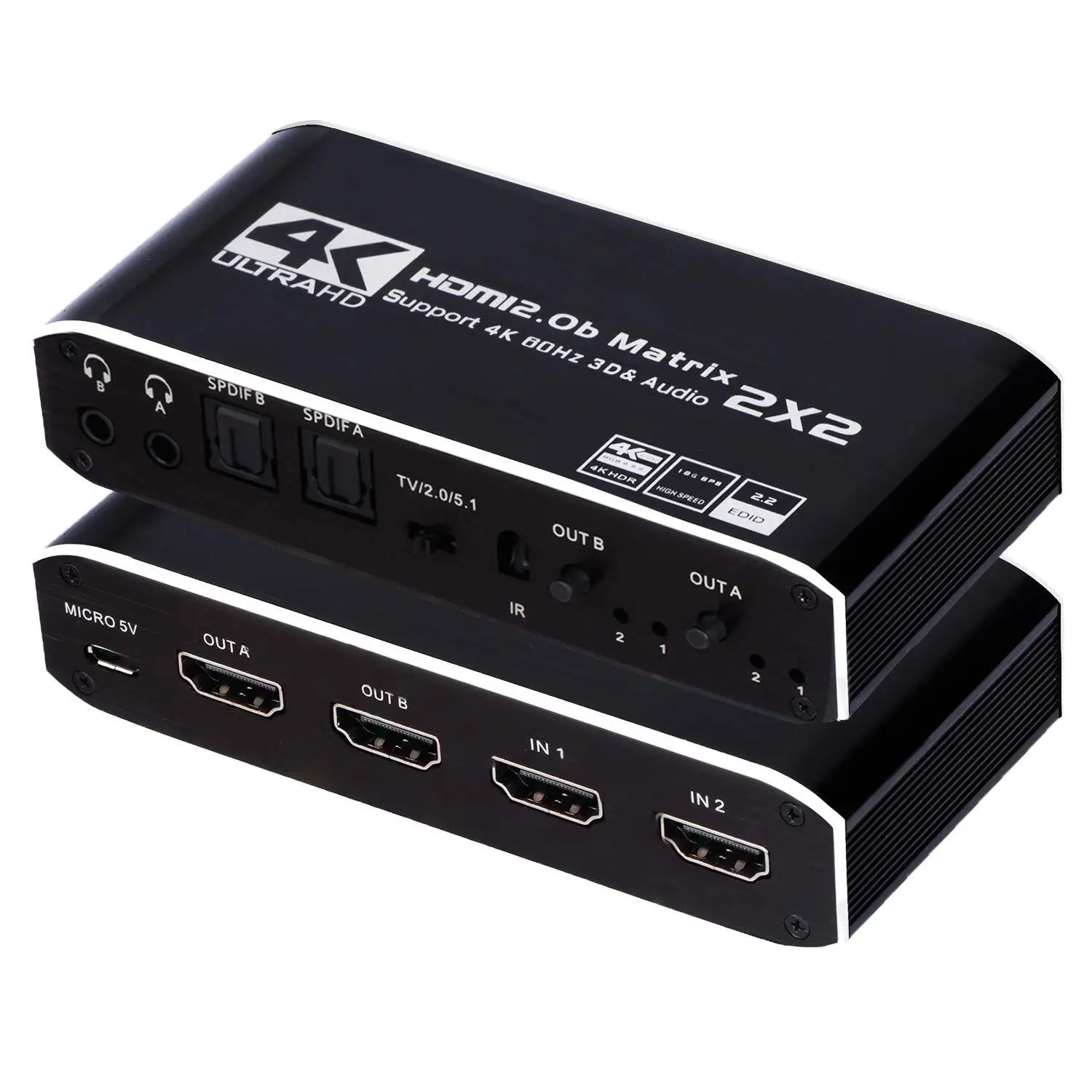 

HD Matrix 2X2 Switch Splitter With Dual Audio HDMI2.0 Converter 2 IN 2 Out 4K/60HZ Supports HDCP2.2