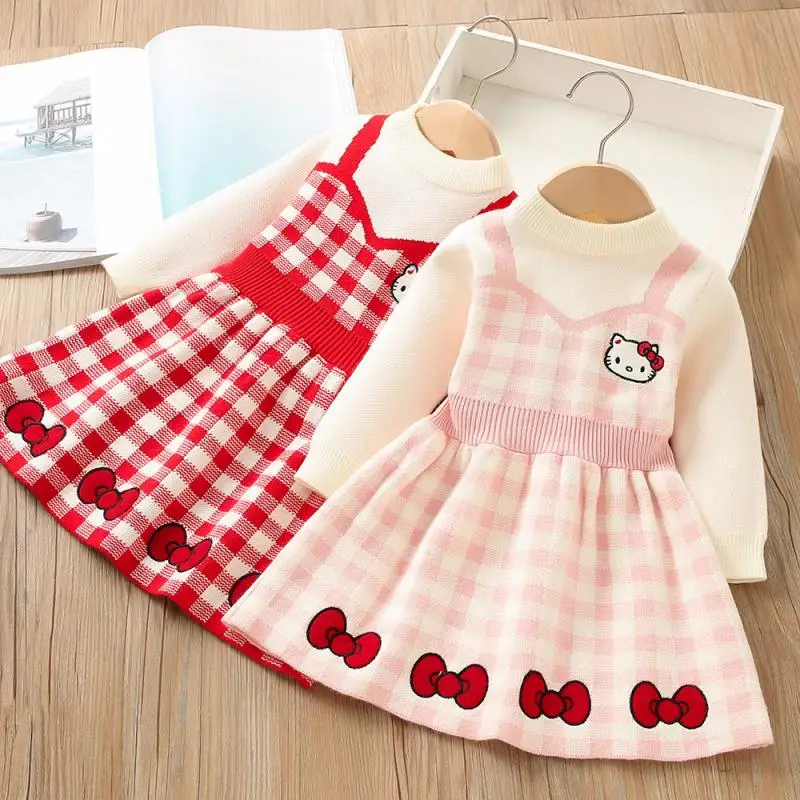 New Sanrio Kawaii Hello Kitty Children's Woolen Dress Anime Cartoon Student Embroidered Long Sleeved Plaid Knit Skirt Girls Gift
New Sanrio Kawaii Hello Kitty Children's Woolen Dress Anime Cartoon Student Embroidered Long Sleeved Plaid Knit Skirt Girls Gift