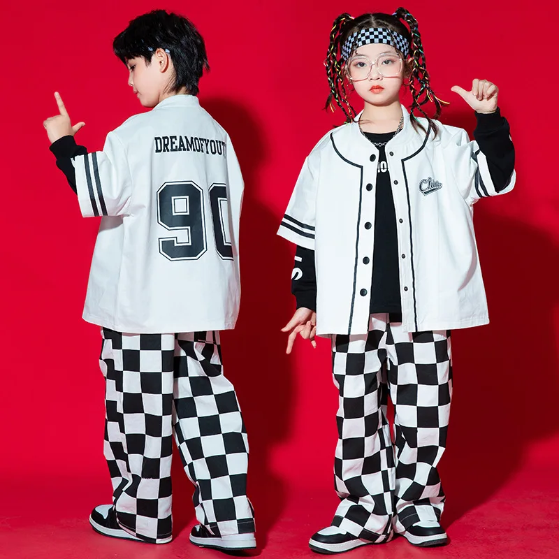 Girls White Short Sleeve Cardigan Baseball Shirt Black Sweatshirt Plaid Pants Kids Streetwear Teenager Boy Jazz Dance Costume
Girls White Short Sleeve Cardigan Baseball Shirt Black Sweatshirt Plaid Pants Kids Streetwear Teenager Boy Jazz Dance Costume