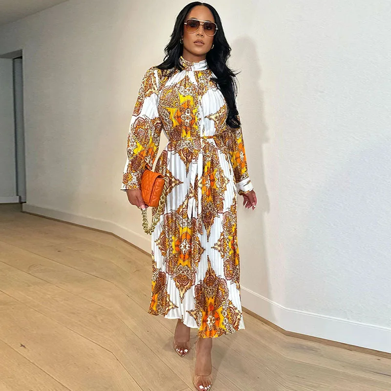 Vintage Print Pleated Maxi Dresses for Women Fall Winter Long Sleeve High Waist Elegant Club Party Long Dress Vestidos Largos
Vintage Print Pleated Maxi Dresses for Women Fall Winter Long Sleeve High Waist Elegant Club Party Long Dress Vestidos Largos