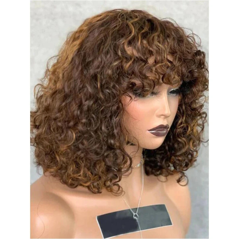 14inch 180%Density Glueless Ombre Brown Short Bob Kinky Curly With Bangs Preplucked Lace Front Wig With BabyHair Daily Wear Wig
14inch 180%Density Glueless Ombre Brown Short Bob Kinky Curly With Bangs Preplucked Lace Front Wig With BabyHair Daily Wear Wig
